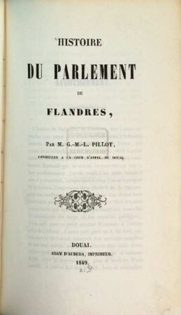 Histoire du Parlement de Flandres, 1
