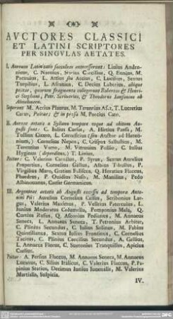 Auctores Classici Et Latini Scriptores Per Singulas Aetates