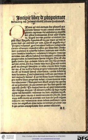 Incipit liber de proprietate monachorum domini Johannis Tritemii abbatis Spanhemensis.