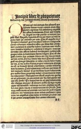 Incipit liber de proprietate monachorum domini Johannis Tritemii abbatis Spanhemensis.