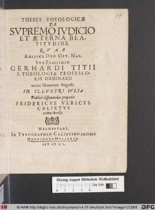 Theses Theologicae De Supremo Iudicio Et Aeterna Beatitudine