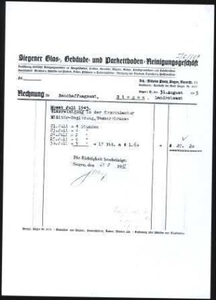 Firmenbriefkopf Siegener Gas-, Gebäude - u. Parkettboden - Reinigungsgeschäft