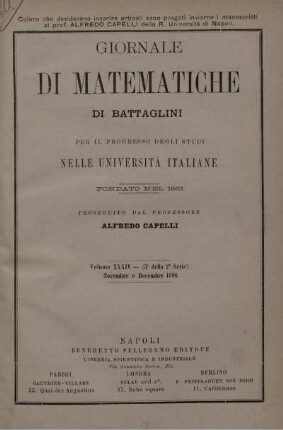 Volume XXXIV - Novembre e Decembre 1896.