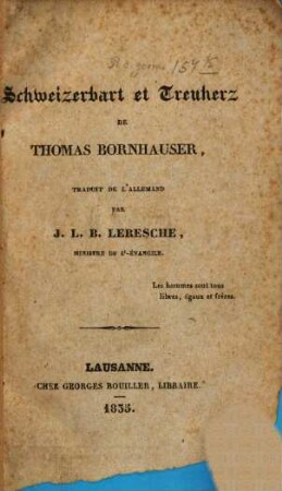 Schweizerbart et Treuherz de Thomas Bornhauser