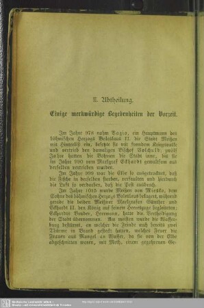 II. Abtheilung. Einige merkwürdige Begebenheiten der Vorzeit