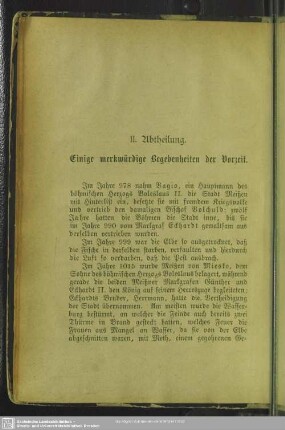 II. Abtheilung. Einige merkwürdige Begebenheiten der Vorzeit