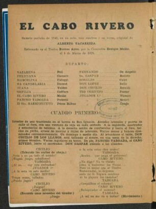 El cabo Rivero : sainete porteño de 1840, en un acto, tres cuadros y en verso