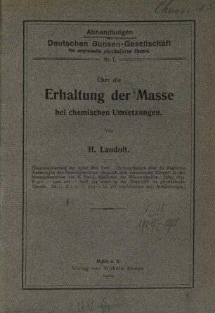 Über die Erhaltung der Masse bei chemischen Umsetzungen