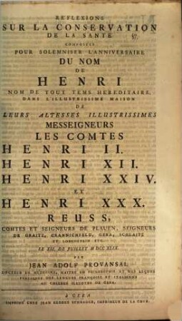 Réflexions sur la conservation de la santé