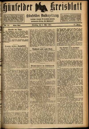 Erste Ausgabe vom Dienstag, den 03. Mai 1927.