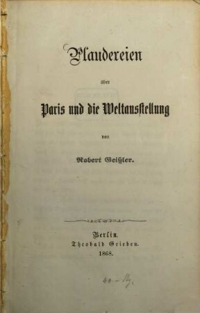 Plaudereien über Paris und die Weltansstellung von Robert Geißler