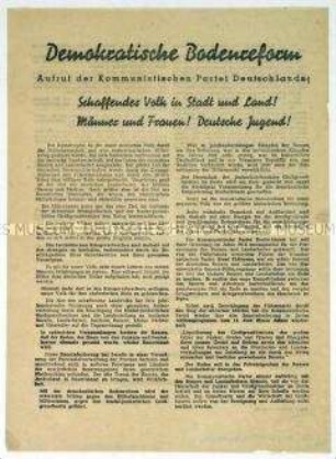 Aufruf der KPD zur Durchführung der Bodenreform