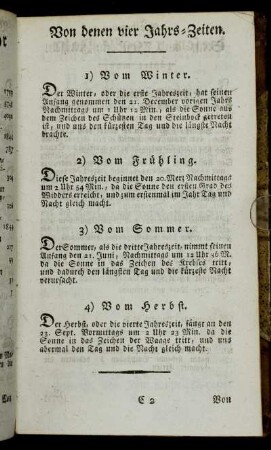 Von denen vier Jahrs-Zeiten. - Von denen Sonn- und Mondsfinsternissen.