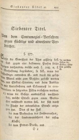 Siebenter Titel. Von dem Contumazial-Verfahren gegen flüchtige und abwesende Verbrecher