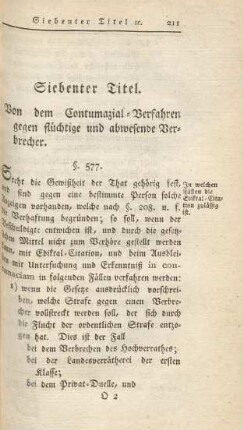 Siebenter Titel. Von dem Contumazial-Verfahren gegen flüchtige und abwesende Verbrecher