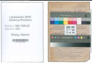 Entnazifizierung Heinrich Wamig , geb. 23.12.1897 (Beamter)