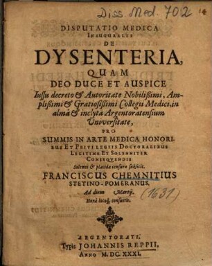 Disputatio Medica Inauguralis De Dysenteria