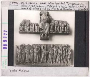 Laon, Kathedrale: südliches Westportal, Tympanon, Türsturz nach Gipsabguss