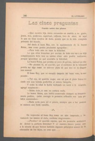 Las cinco preguntas - [Traducción] : Cuento sobre dos planos