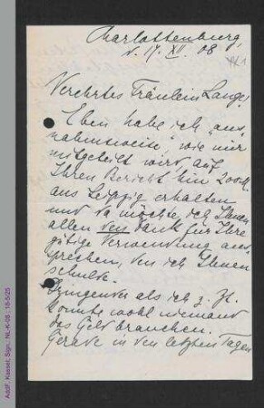 Brief von Anna Neumann an Helene Lange