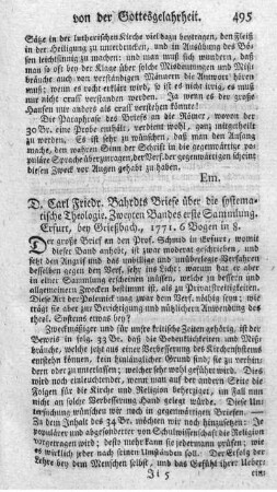 Briefe über die systematische Theologie zur Beförderung der Toleranz. Bd.2.,Slg.1.
