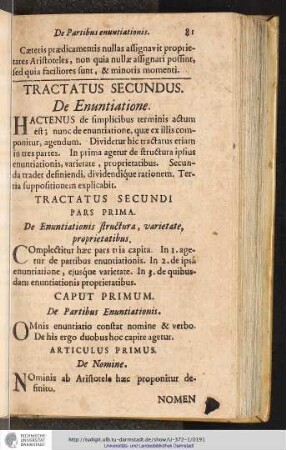 TRACTATUS SECUNDI. PARS PRIMA.
