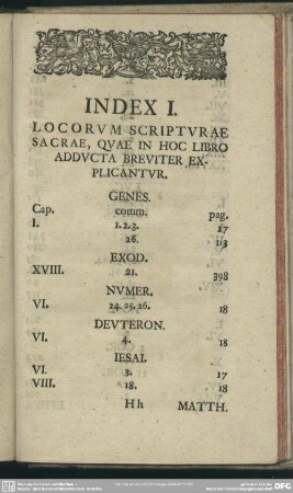 Index I. Locorum Scriptrae Sacrae, Quae In Hoc Libro Adducta Breviter Explicantur