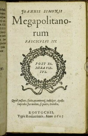 Joannis Simonii Megapolitanorum : Fasciculus III.