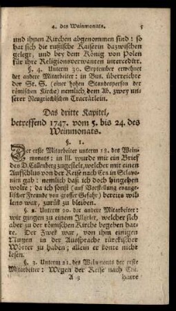Das dritte Kapitel, betreffend 1747. vom 5. bis 24. des Weinmonats