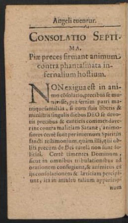 Consolatio Septima. Piae preces firmant animum contra phantasmata infernalium hostium.