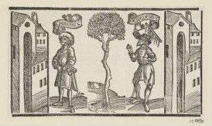 Chremes und Menedemus, erschmals erschienen in: "Terentius", Straßburg 1496, fol. LXXXI