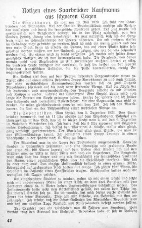 Notizen eines Saarbrücker Kaufmanns aus schweren Tagen