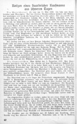 Notizen eines Saarbrücker Kaufmanns aus schweren Tagen