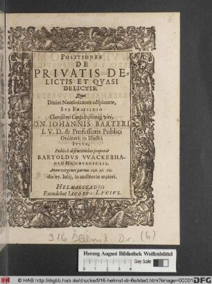 Positiones De Privatis Delictis Et Quasi Delictis