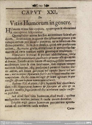 Caput XXI. De Vitiis Humorum in genere