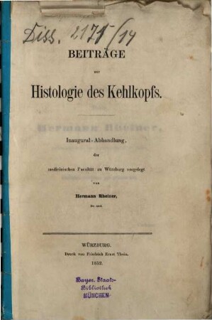 Beiträge zur Histologie des Kehlkopfs