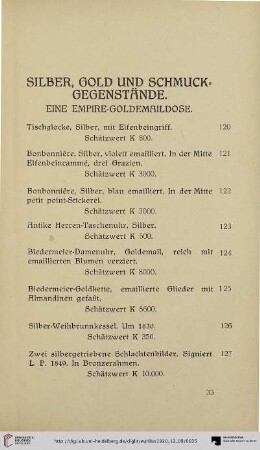 Silber, Gold und Schmuck-Gegenstände (Nr. 120-218)