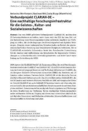 Verbundprojekt CLARIAH-DE – Eine nachhaltige Forschungsinfrastruktur für die Geistes-, Kultur- und Sozialwissenschaften
