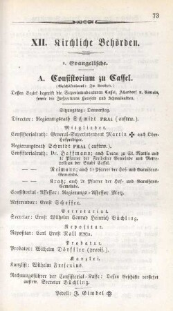 A. Consistorium zu Cassel.
