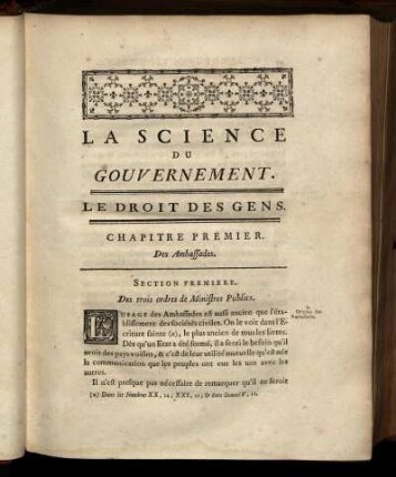 Chapitre premier. Des Ambassades