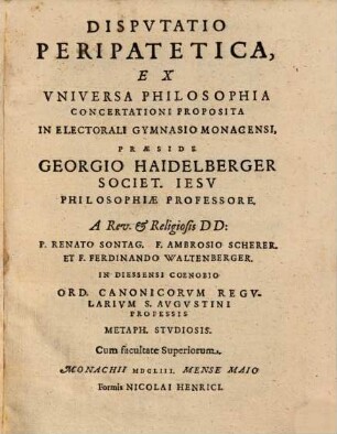 Dispvtatio Peripatetica, Ex Vniversa philosophia