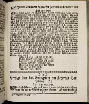 Predigt über das Evangelium am Feyertag Bartholomai.