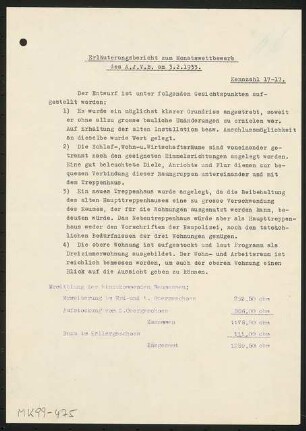 Umbau eines Landhauses Monatskonkurrenz Februar 1933: Erläuterungsbericht