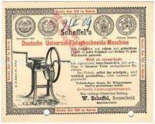 Werbekarte über Universal-Fleischschneidemaschinen
