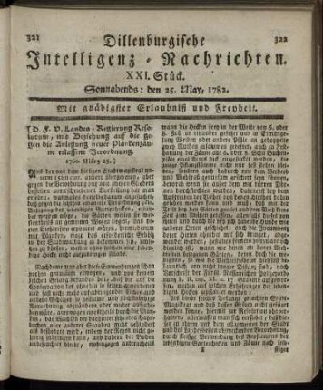 XXI. Stück. Sonnabends : den 25. May, 1782.