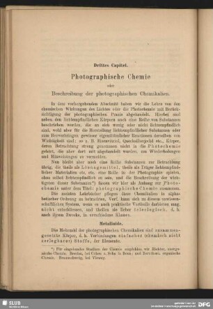 Drittes Capitel. Photographische Chemie oder Beschreibung der photographischen Chemikalien