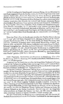 Plagemann, Volker :: Denkmäler und Brunnen in Hamburg, Flut 1771 - Feldzug 1870/71, maschinenschriftliche Habilitationsschrift : Hamburg, 1973