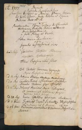 Sommerhalbjahr 1757. Rektorat (Prorektor) Otto Christian von Lohenschiold