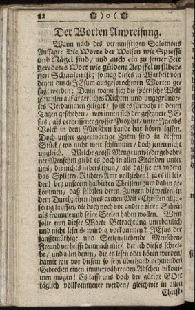 Der Worten Anpreisung.