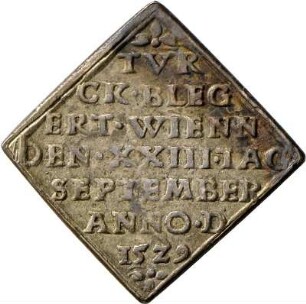 Klippe, geprägt während der Belagerung Wiens durch die Türken 1529